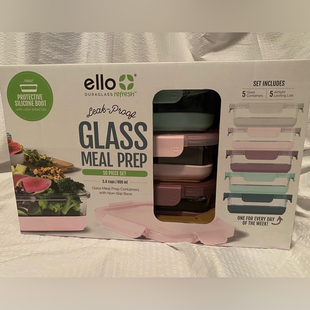 🥗 Ello Glass Meal Prep Set (with Rubber Base) – 10 Pc – NEW
